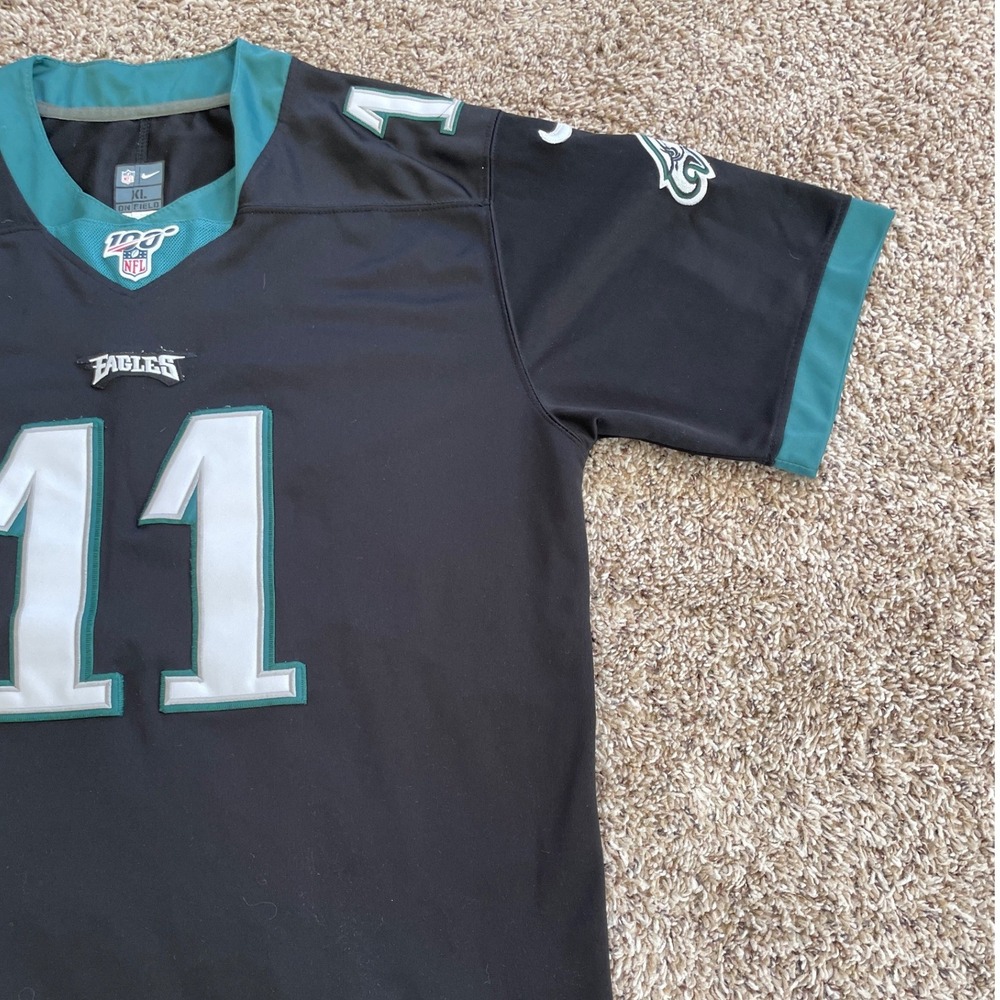 Nike Philadelphia Eagles Carson Wentz 11 NFL 100 Black Jersey Mens XL Stitched - Picture 7 of 16